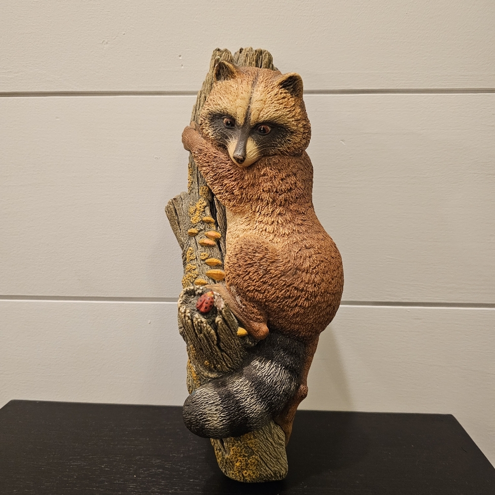 Vintage Bossons Chalkware Raccoon on Tree Wall Hanging Decor